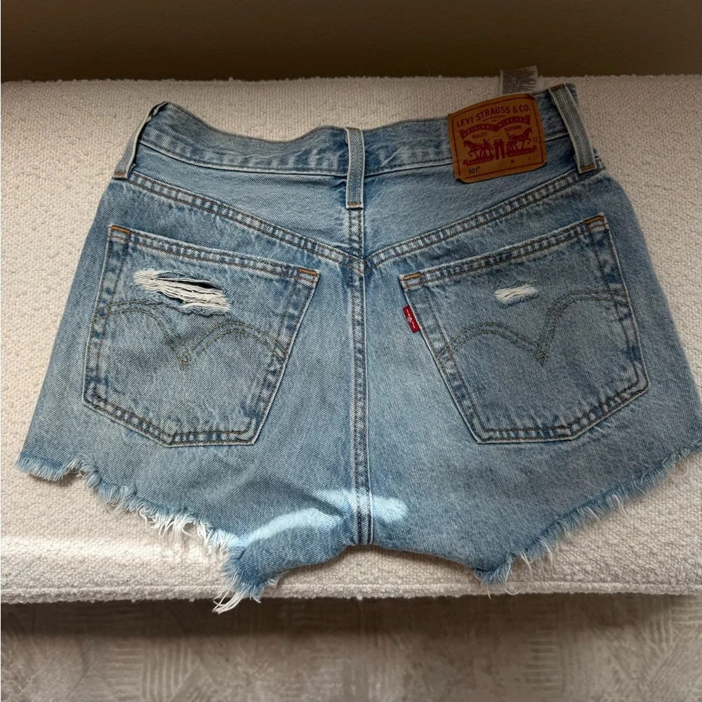 Levi's Light Blue Distressed Denim Cutoff Shorts - Picture 2 of 5